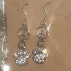Silver Paw & Peace Sign Dangle Earrings